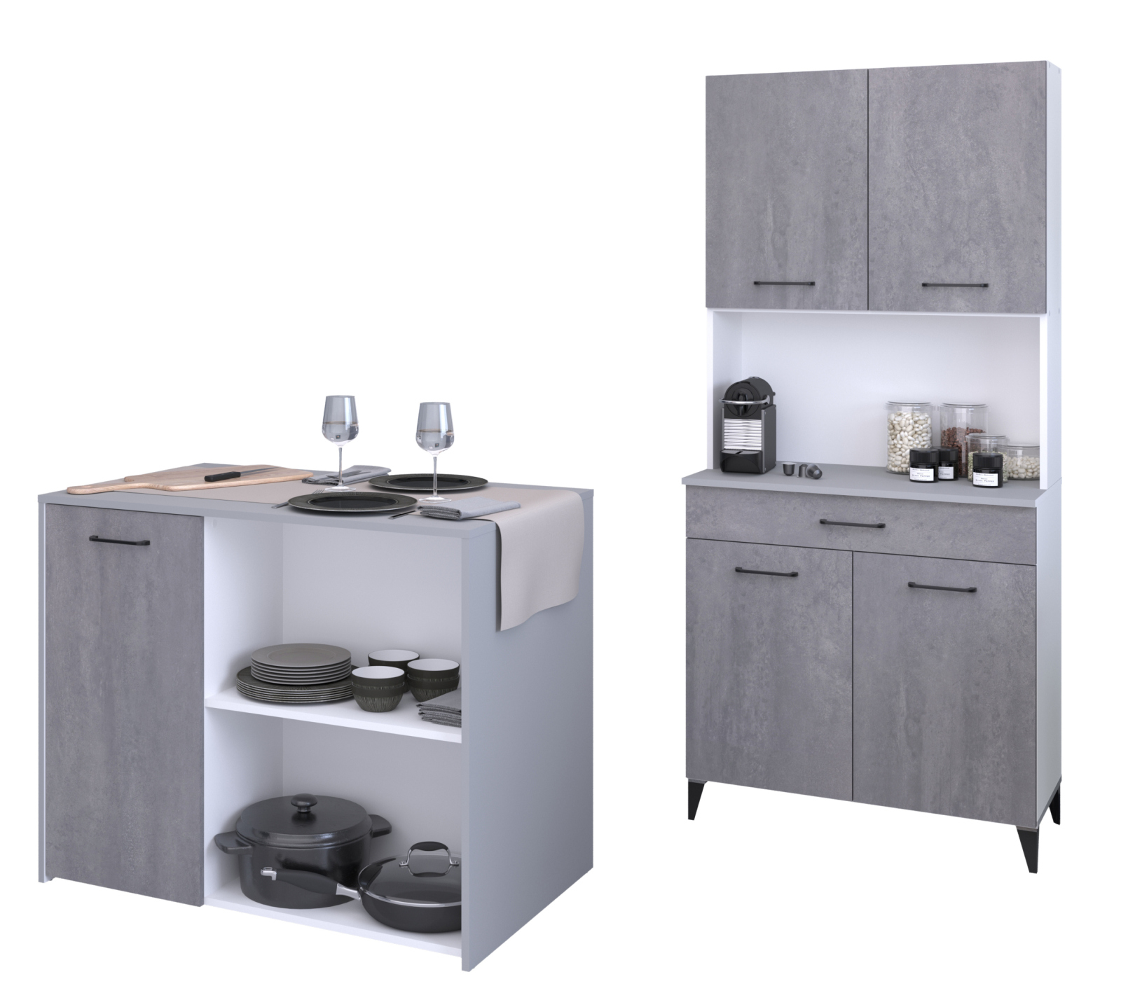 2-teiliges Buffet Set MALICE 4 - Betonoptik-weiß