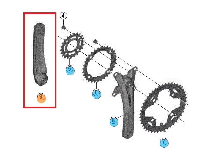 Shimano octalink venstre pedalarm 175mm sort