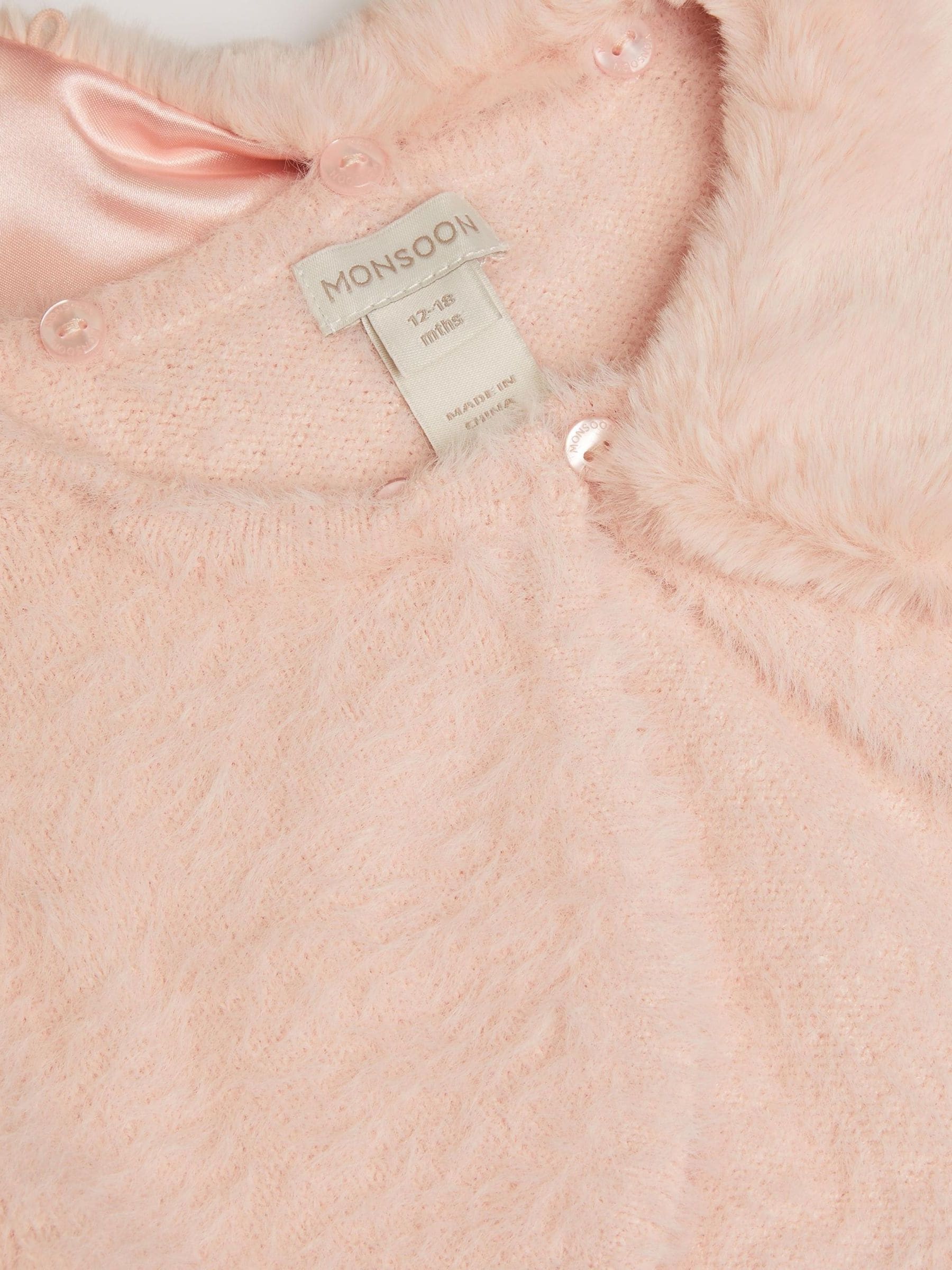 Roze - Monsoon Baby - Fuzzy vest met afneembare kraag