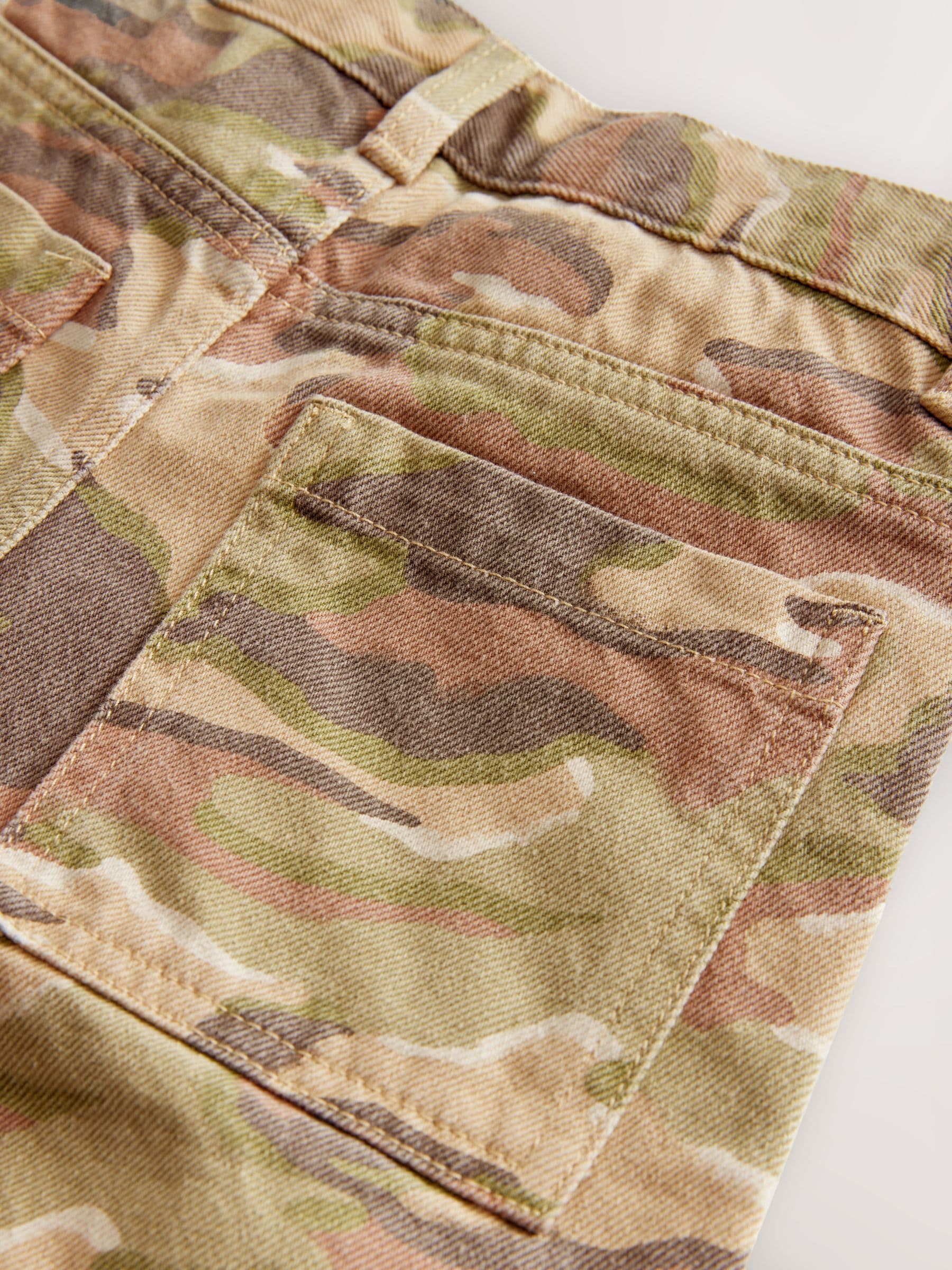 Groen/bruin camouflage - Extra lange Jort 100% katoenen denim shorts (3-16jaar)
