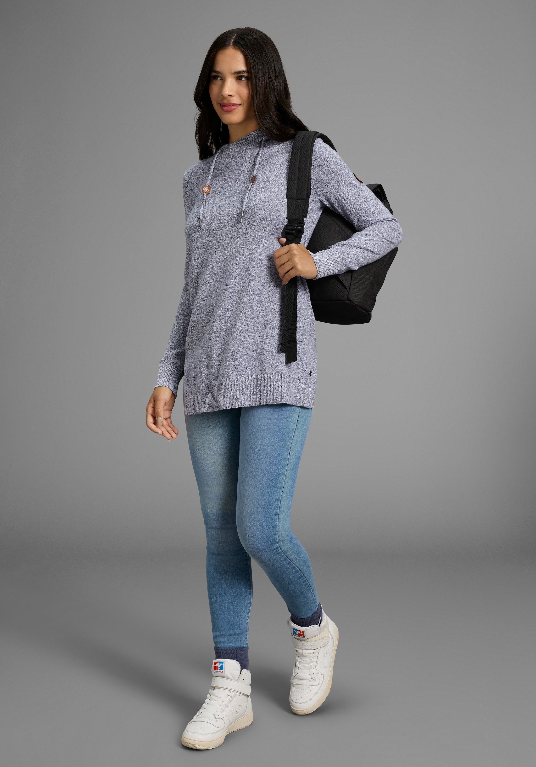 KangaROOS Longpullover , mit Kapuze und Schlitzen am Saum