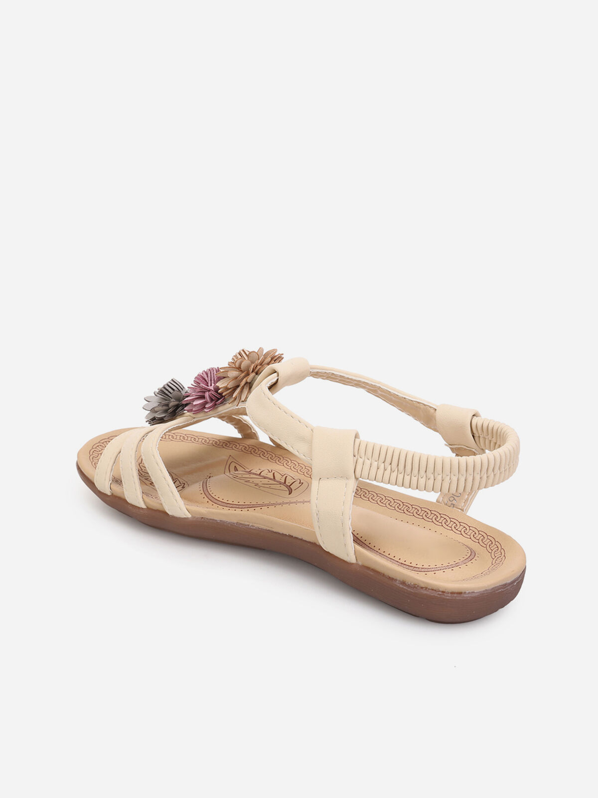 Sandales avec fleurs tricolores- Beige