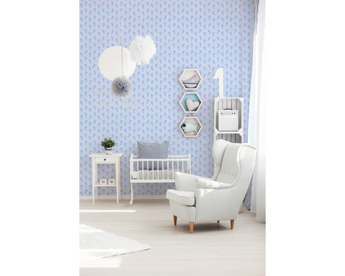Vliesbehang 35863-2 Little Stars voetjes lichtblauw