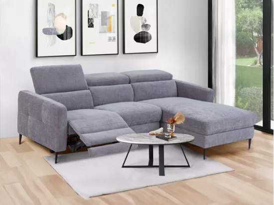 Canapé d'angle droit relax électrique en tissu gris FUSETA