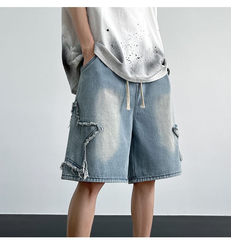 Femilina - Denim shorts met hoge taille en sterrenaccent