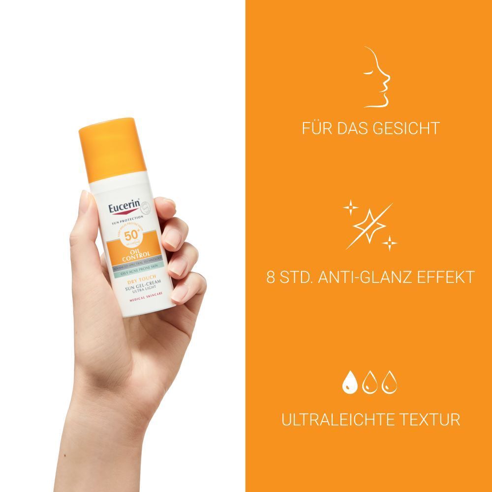 Eucerin® Oil Control Face Sun Gel-Creme LSF 50+ – sehr hoher Sonnenschutz mit 8 Stunden Anti-Glanz Effekt, auch für zu Akne neigende Haut