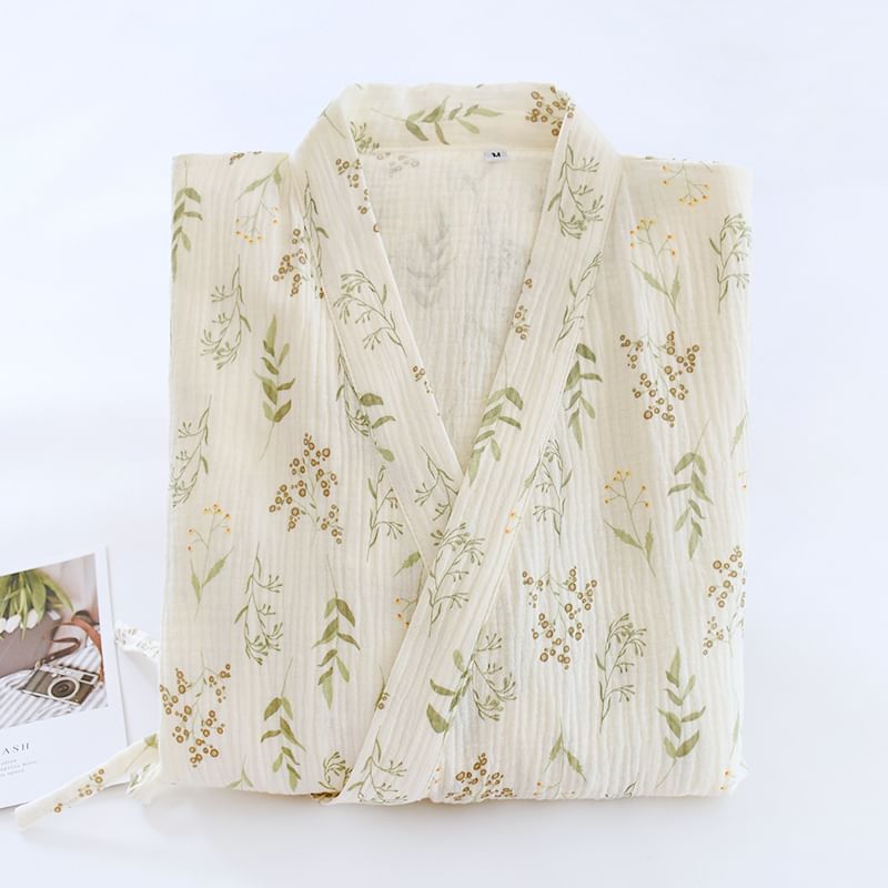Dogini - Pyjamajas met bloemenprint en strik aan de voorkant