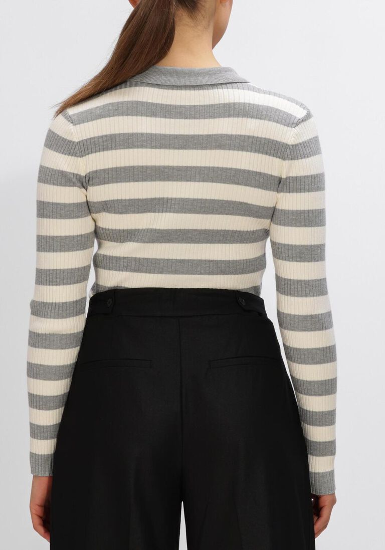 lichtgrijze co'couture truien/vesten bonny stripe l/s polo knit