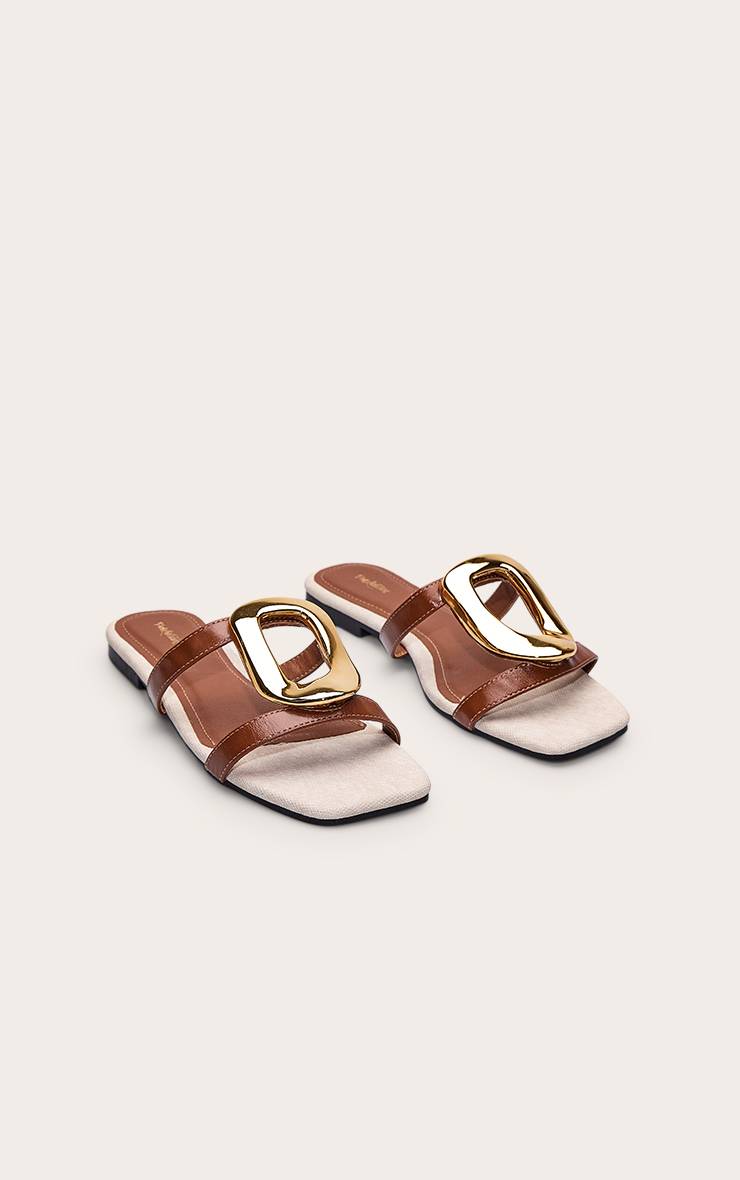 Marron Sandales Mules En Synthétiquecuir Avec Détail Argenté
