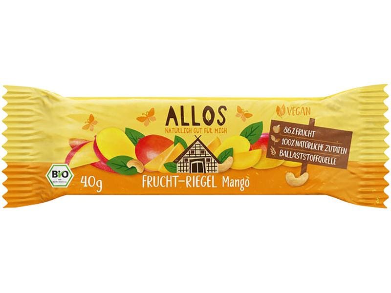 Allos Bio Fruchtschnitte Mango 40 g Biologisch zertifizierter Fruchtriegel mit Mango
