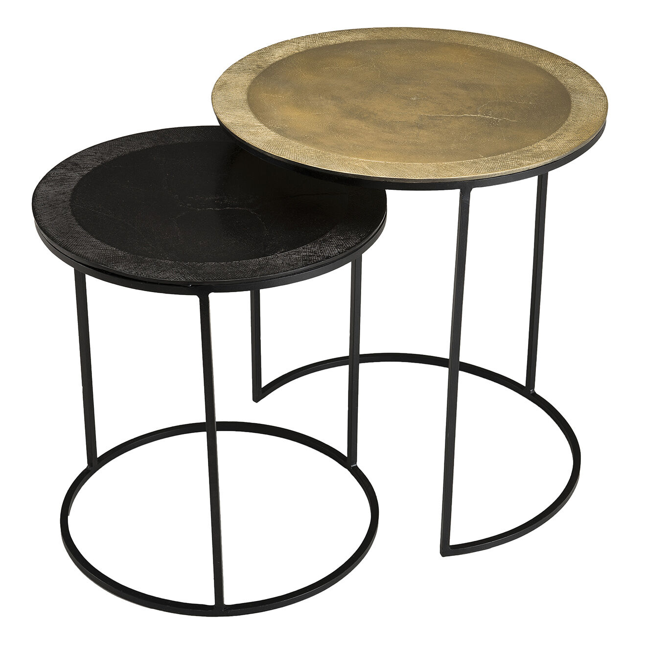 Macabane 2 Tables d'appoint gigognes rondes Jonas doré/noir - D.48.5xH.52 cm