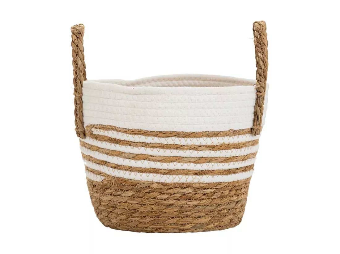 Panier en fibres naturelles et coton blanc D24x20/28,5