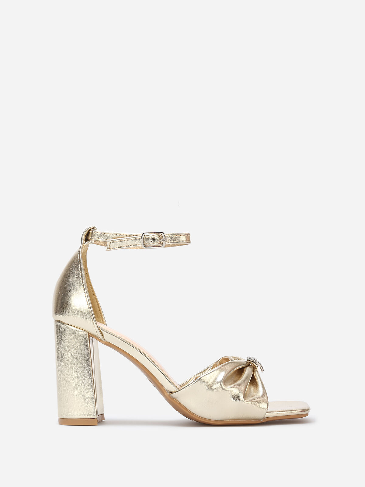 Sandales avec bride noeud à strass- Doré