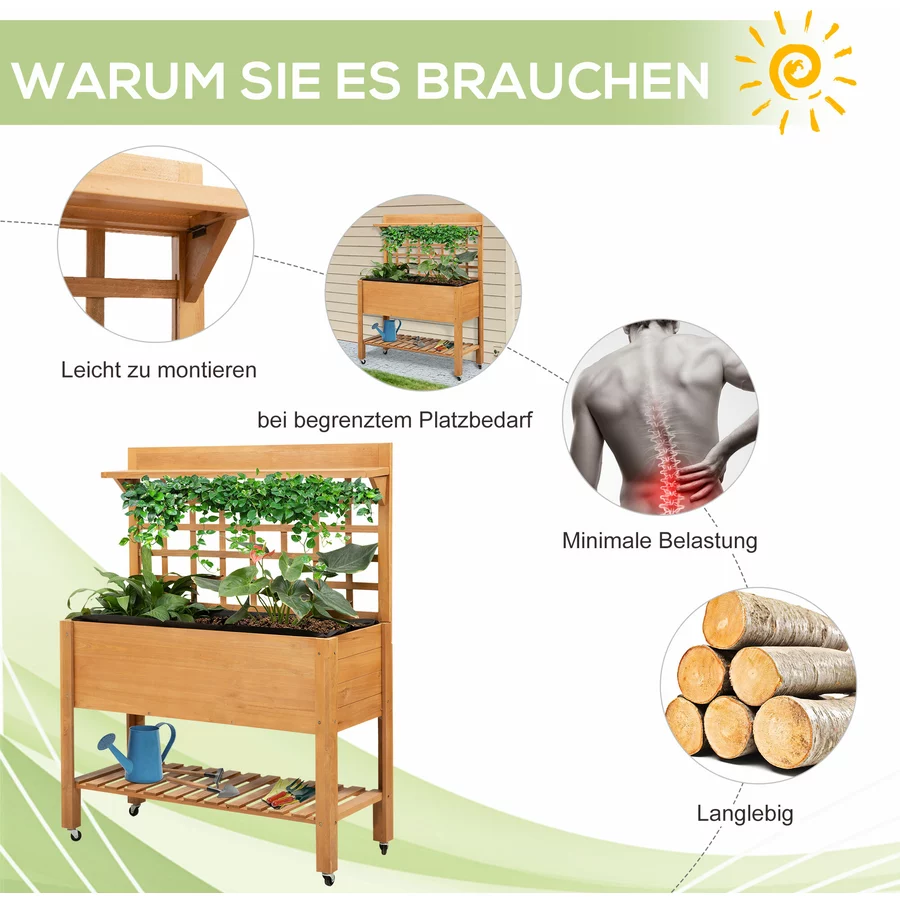 Outsunny Gärtnertisch mit Rollen natur