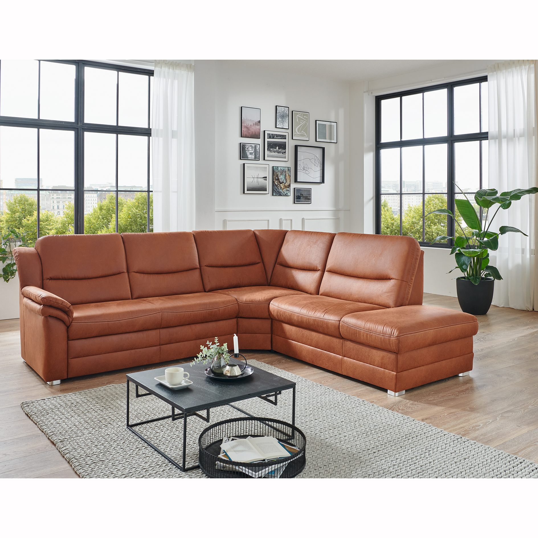 polsterpower Ecksofa - braun - Basismodell - Anstellhocker rechts