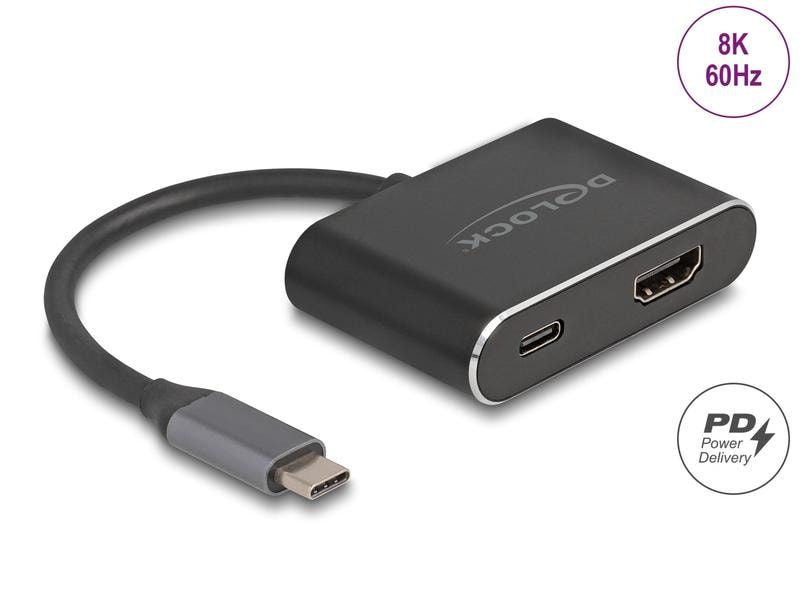 Delock Adapter 8K/60Hz USB Type-C - HDMI/USB Type-C Delock USB Type-C Adapter zu HDMI (DP Alt Mode) 8K mit HDR und Power Delivery 100 W