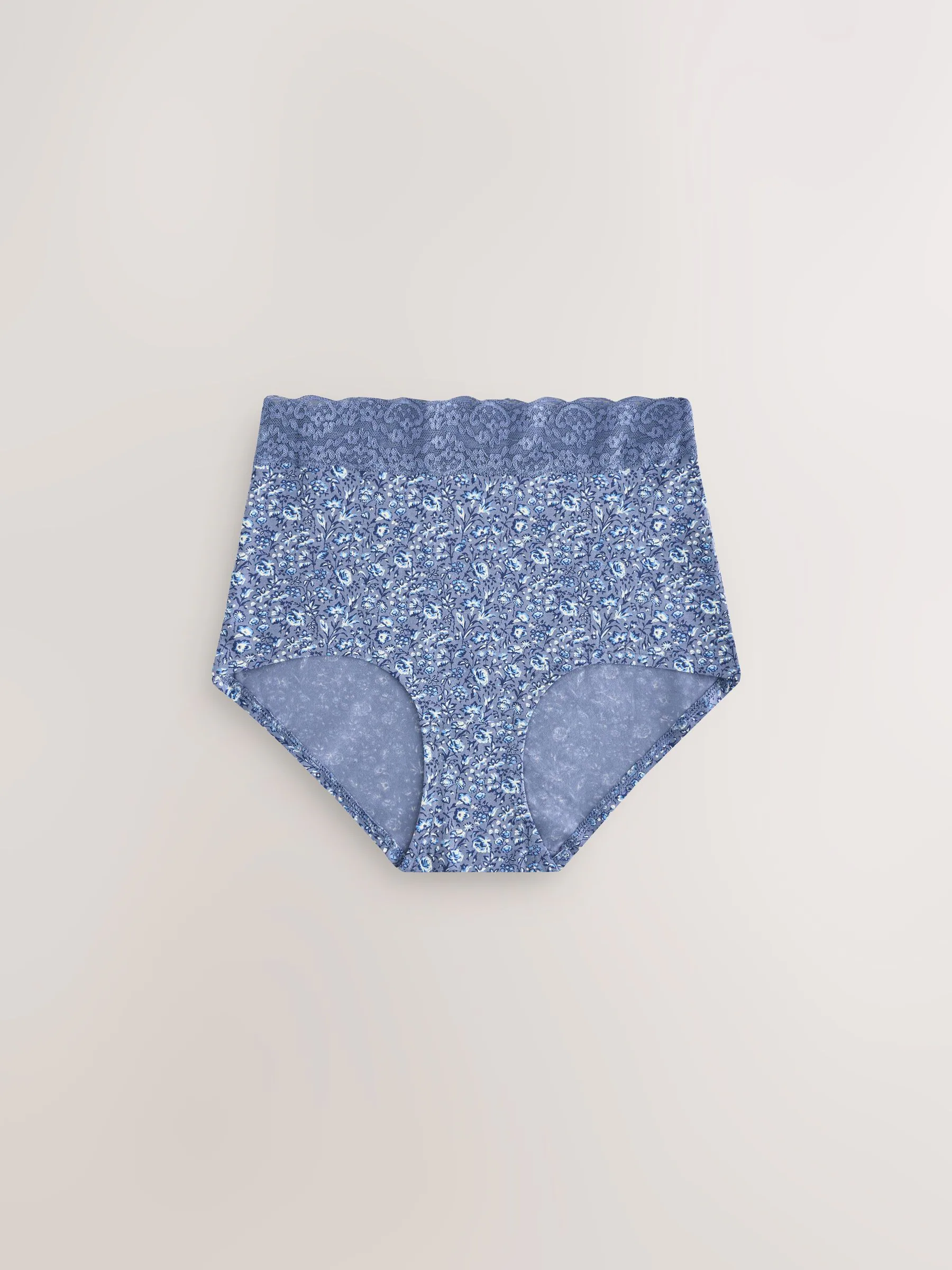 Blauw fijne bloemenprint - Katoenen kanten slipjes 4 stuks