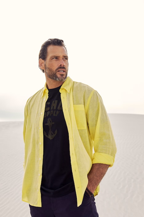 Leinenmixhemd, Langarm, Buttondown-Kragen, Modern Fit