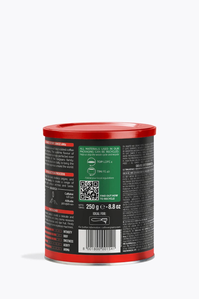 Caffé Vergnano Arabica 100% Espresso gemahlen 250g Dose