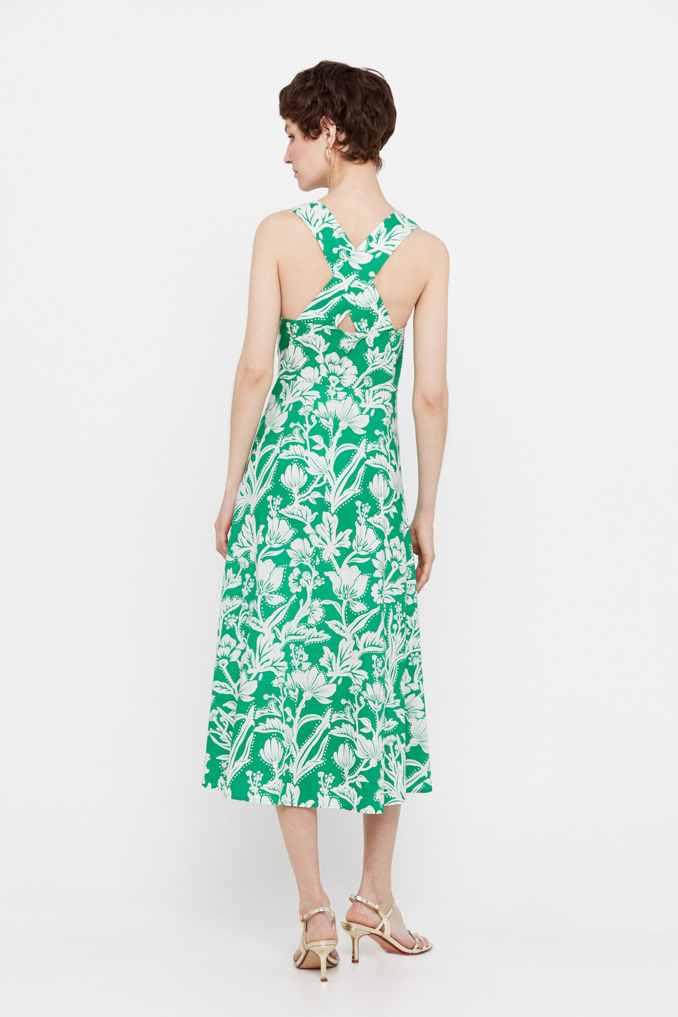 Vestido de algodão estampado - Estampa verde