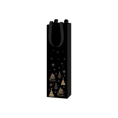 Logistipack Réveillon - 10 sacs cadeau pour une bouteille - 9.5 cm x 9.5 cm x 38.5 cm - noir