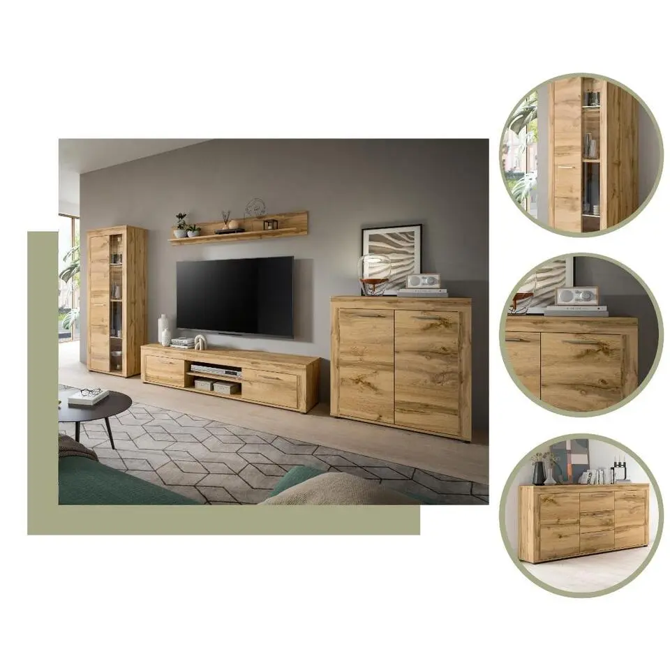 Hioshop Jam dressoir 2 deuren- 3 lades eiken decor