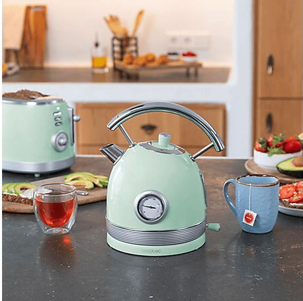 Cecotec ThermoSense 420, 1,8 l, 2200 W, Lichtgroen, Roestvrijstaal, Instelbare thermostaat, Oververhittingsbeveiliging
