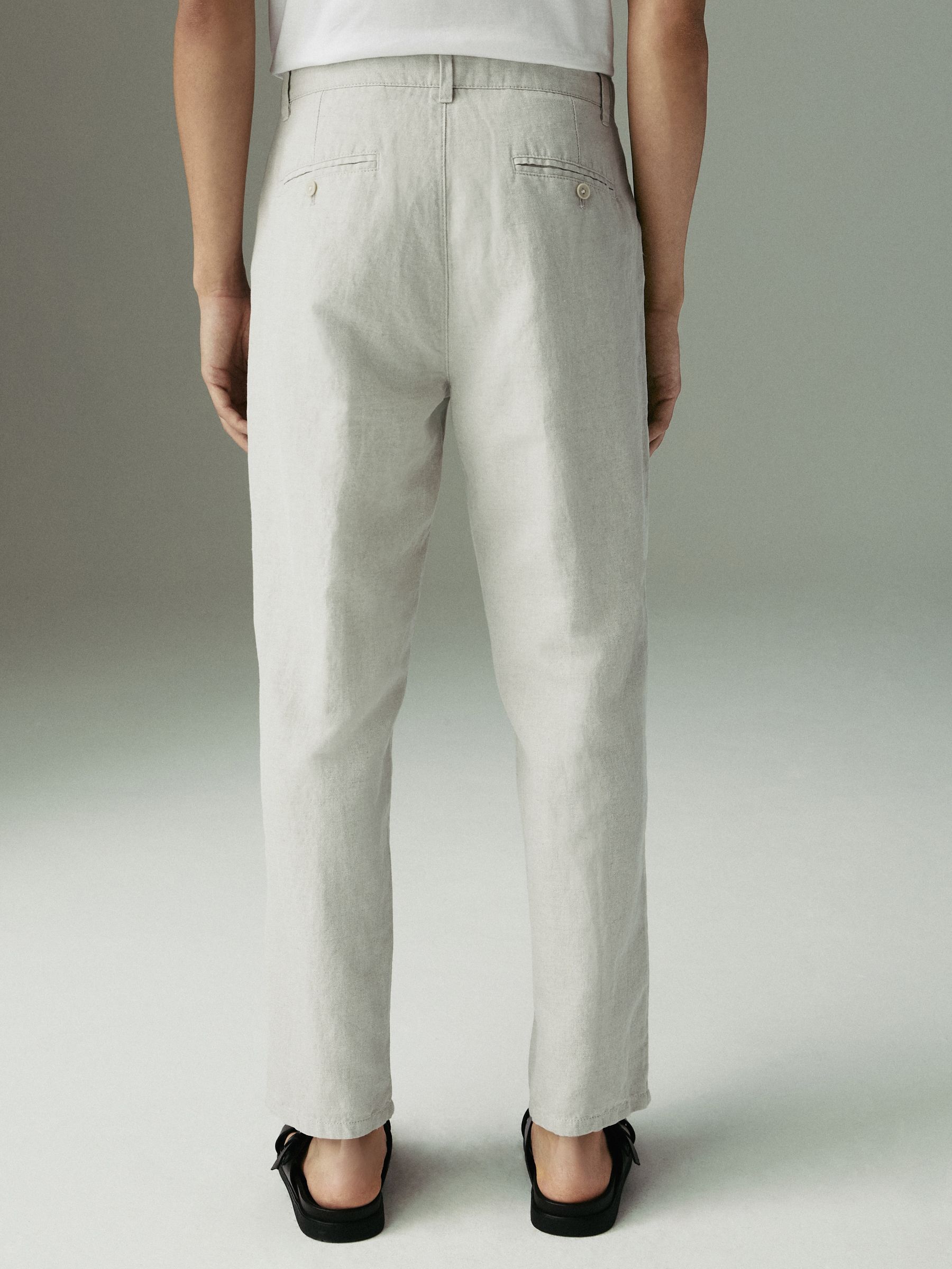 Lichtgrijs - Katoenen linnen keperstof chino broek