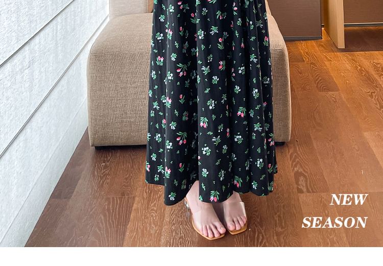 matteira - Maxi-zomerjurk met pofmouwen en bloemenprint voor zwangerschap