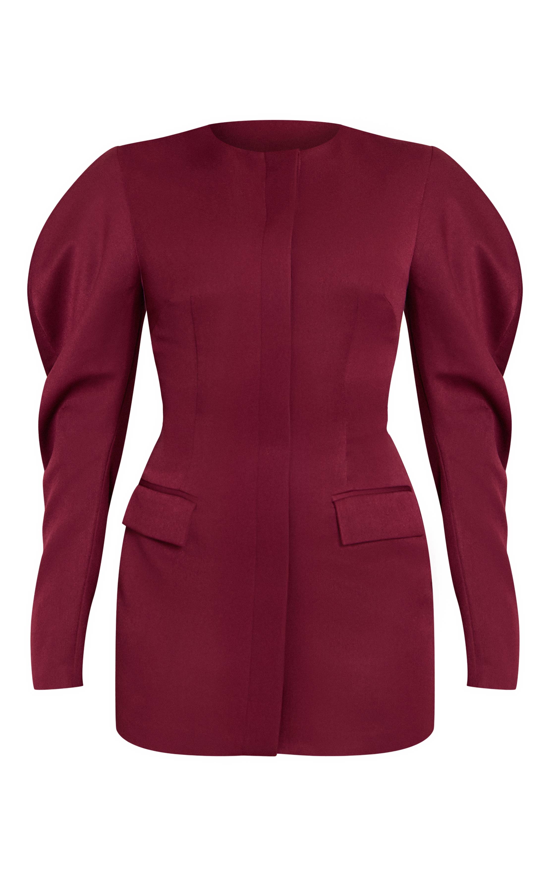 Dark Plum Robe Blazer Boutonnée À Manches Cocon En Tissage Prune Profond