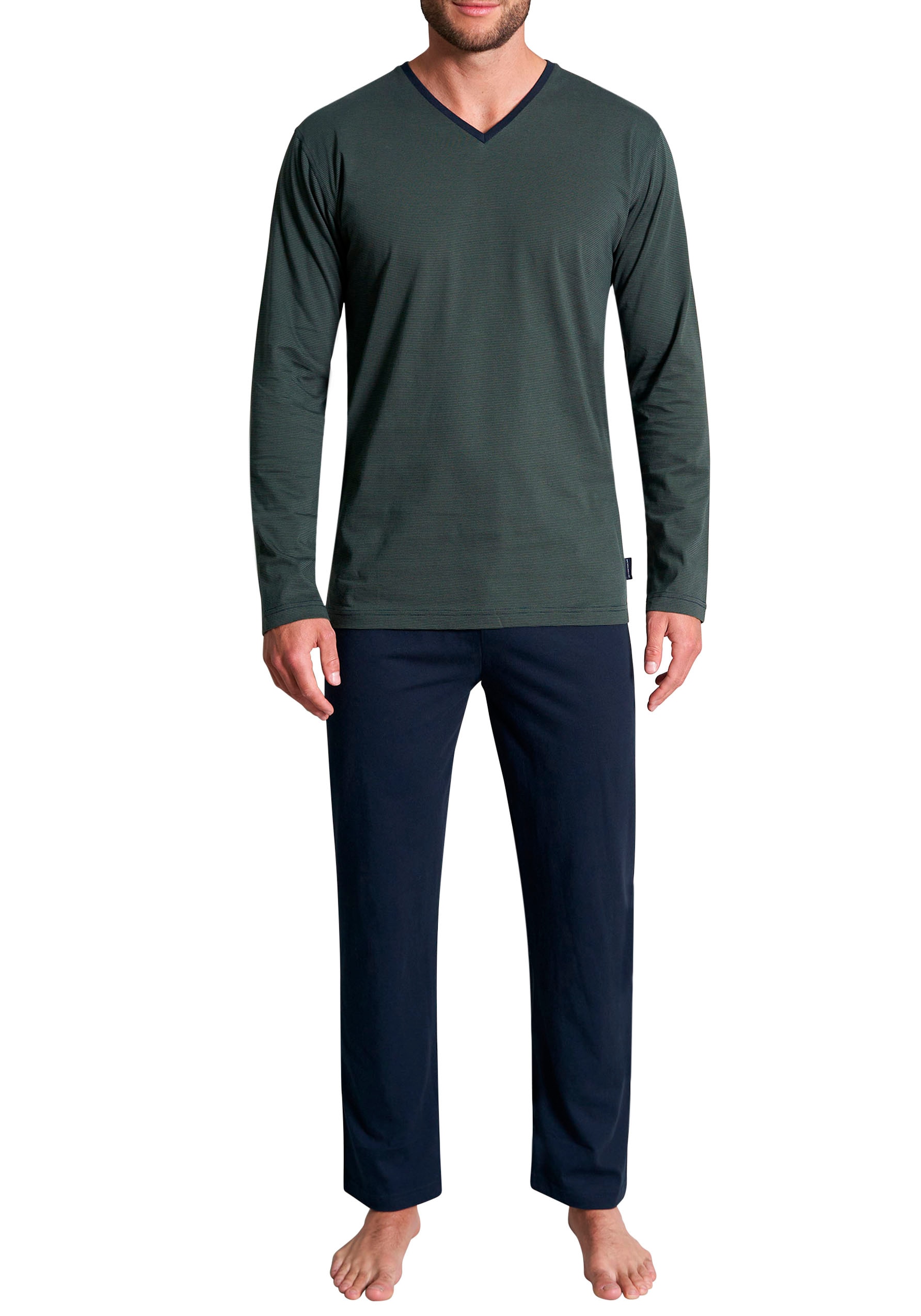 TOM TAILOR Pyjama »Nevada«, 2 Stk. Streifendesign, Langarm, V-Ausschnitt, lange Hose, atmungsaktiv