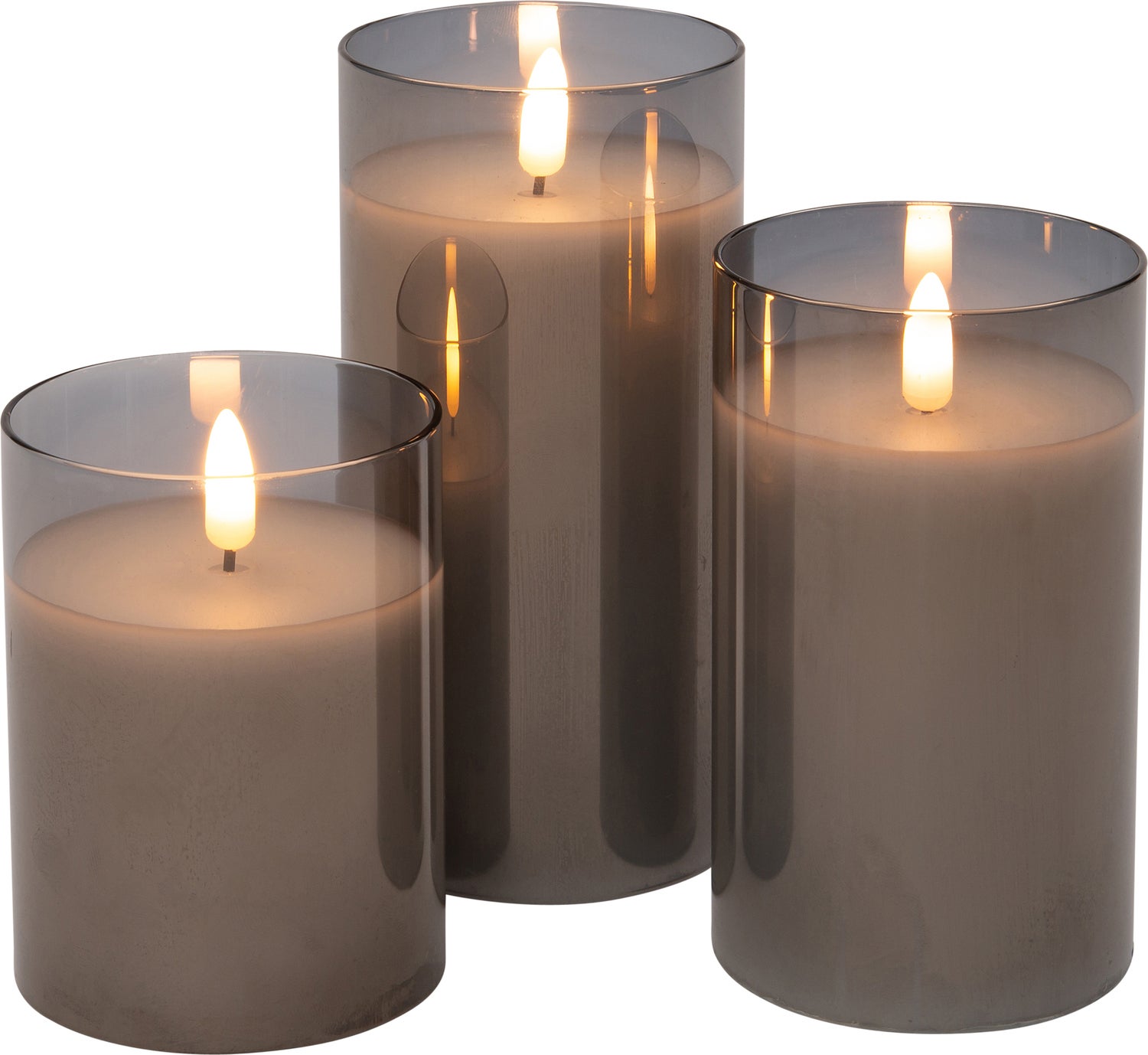 Intratuin LED kaars in glas grijs D 7,5 H 10/12/15 cm 3 stuks
