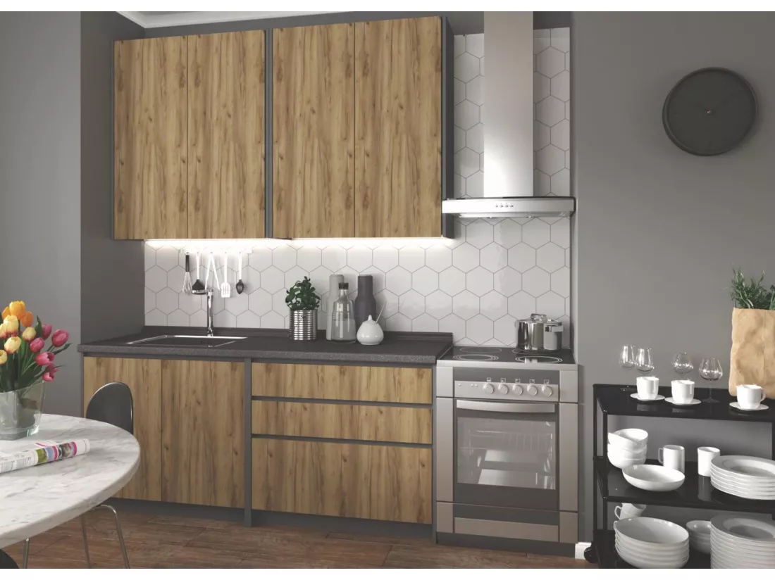Cuisine design gris anthracite et aspect chêne BINGO