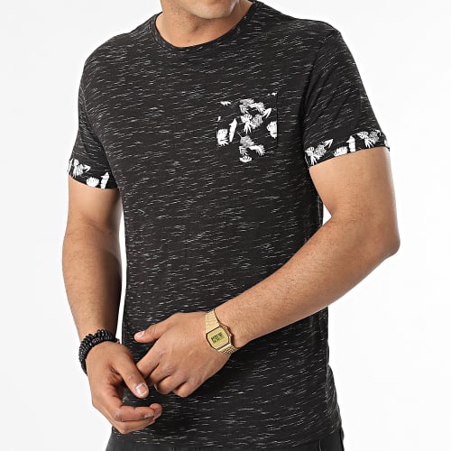 Tee Shirt A Poche Poitrine Tik Noir Chiné Floral
