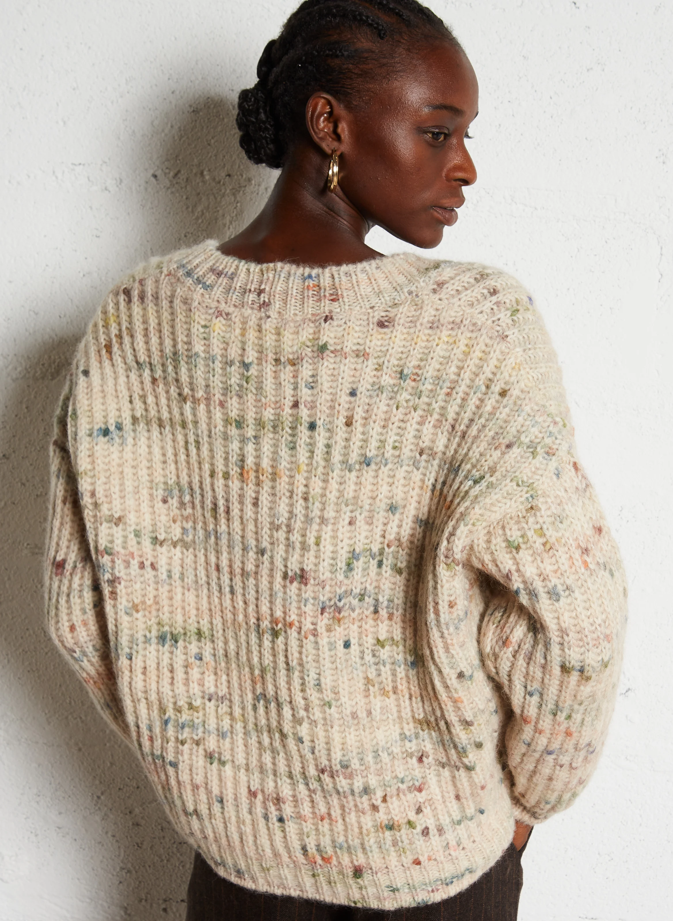ORCHAND - Gilet ample col V jacquard en laine mélangée| Multicolore