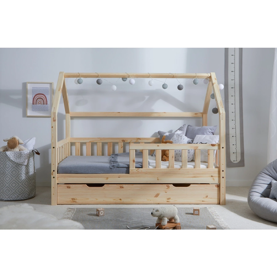 TICAA Kinderbett Hausbett Kay 80x160 inkl. Schubkästen Kiefer natur Natur