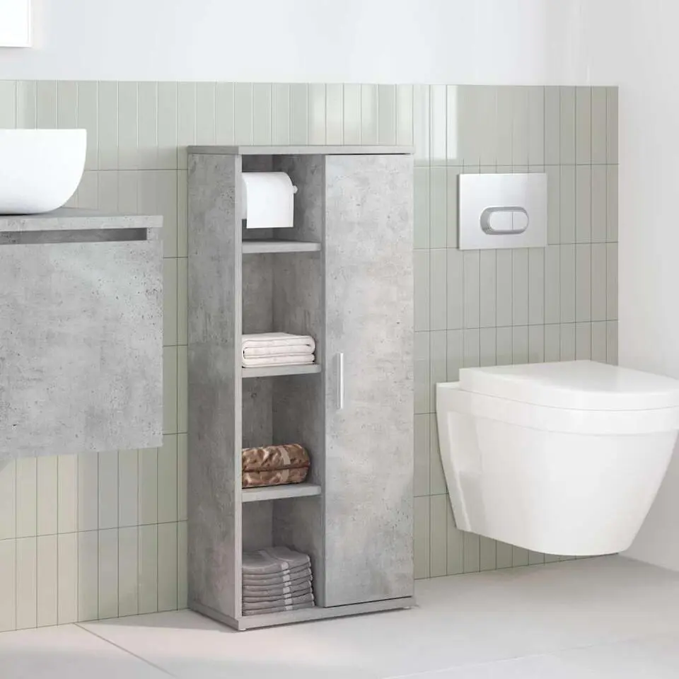 vidaXL - Kolomkast met rolhouder - Betongrijs - Bewerkt hout - 39x22x90 cm