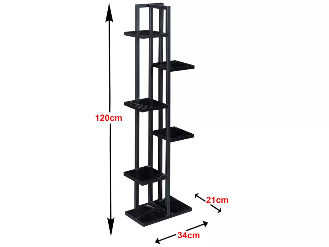 Support de plantes Tohmajärvi à 5 niveaux 120 x 34 x 21 cm marbre noir / noir [en.casa]