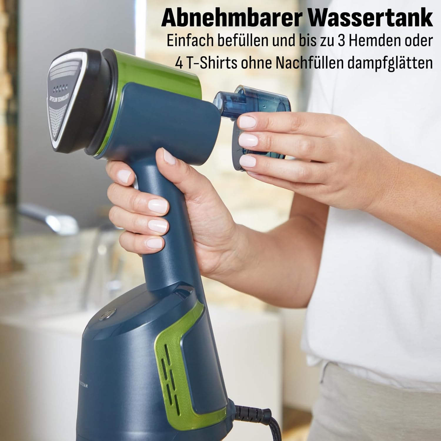 Tefal Aero Steam Dampfglätter – 1400W, Keramik-Bügelsohle, 20 g/Min. Dampf, 3 Modi & Turbo-Saugfunktion, 100 ml abnehmbarer Tank, schnelle faltenfreie Ergebnisse, für Kleidung & Textilien, Blau/Grün