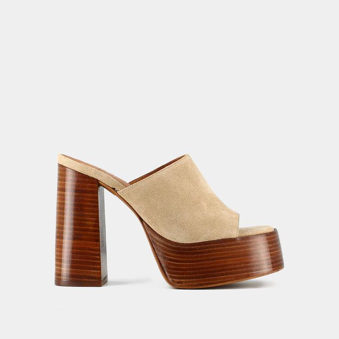 Mules à talons et bouts ouverts  en croute beige