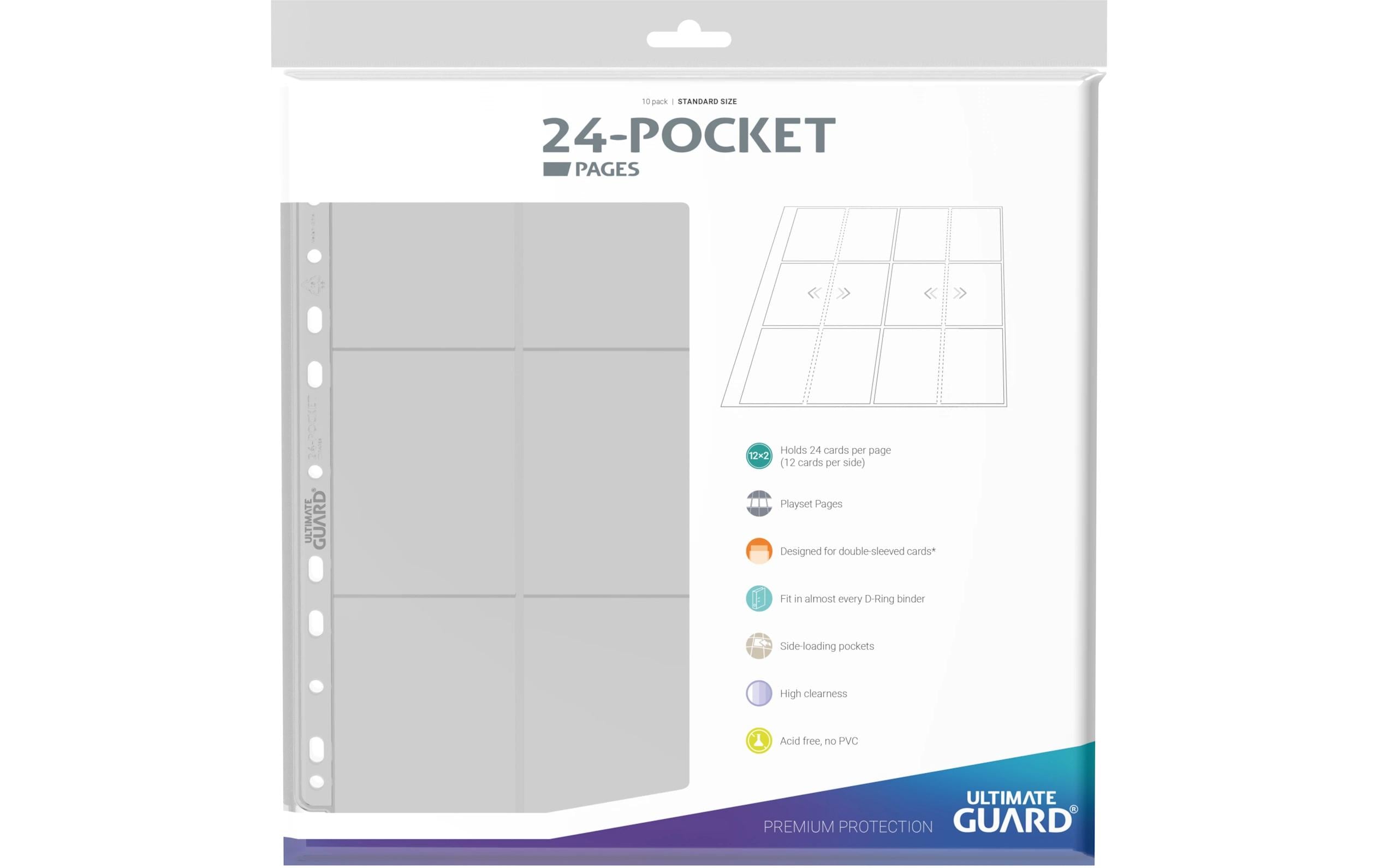 Ordner-Einlagen 24-Pocket QuadRow Pages Transparent 10 Stk.Hochwertige Ordnerseiten mit Side-Loading 24 Taschen