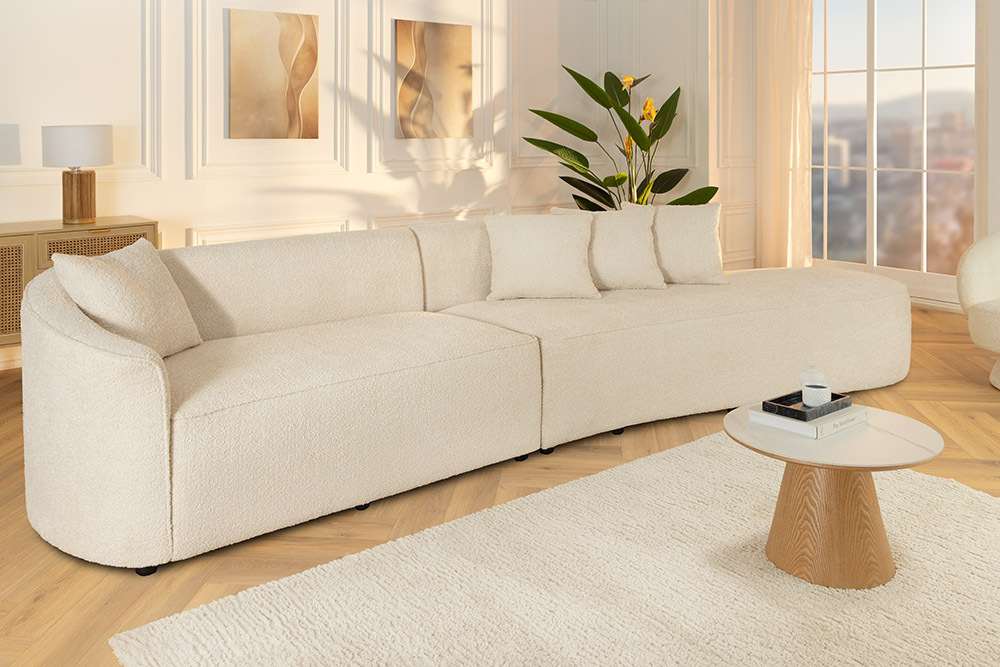 Modernes Sofa ATELIER L 330cm beige Bouclé XXL-Couch Nosagfederung inkl. Kissen