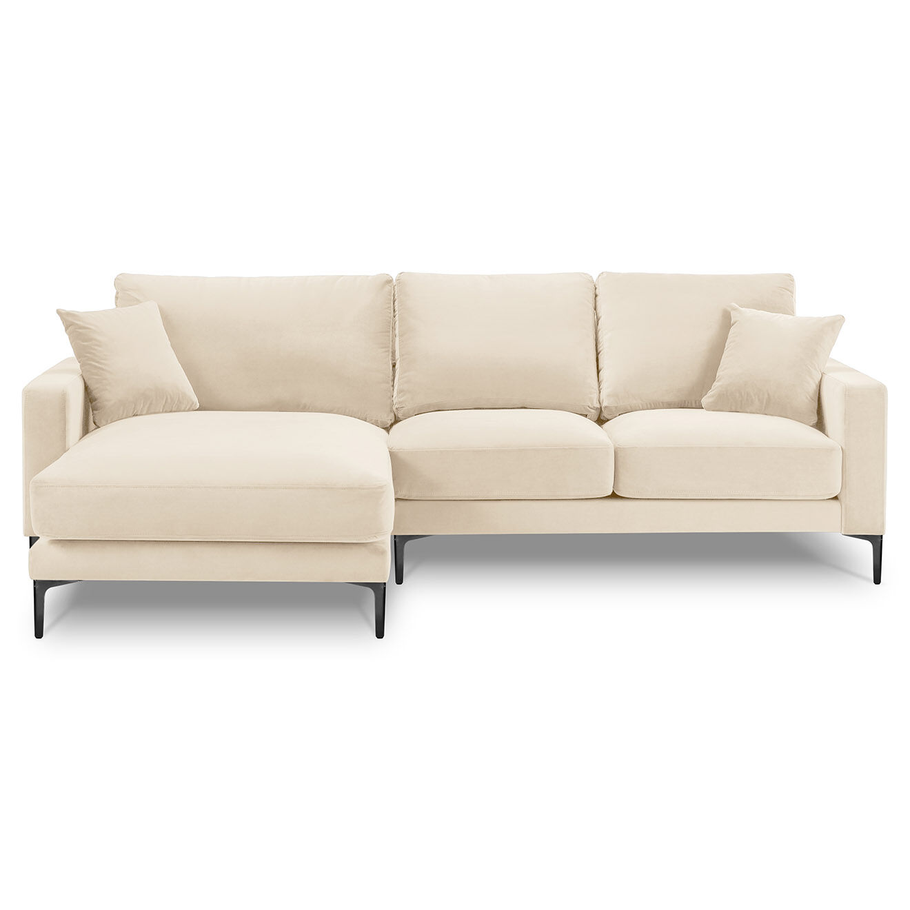 Mazzini Sofas Canapé d'angle Gauche Velours Venus 4 Places beige clair - 248x160x90 cm