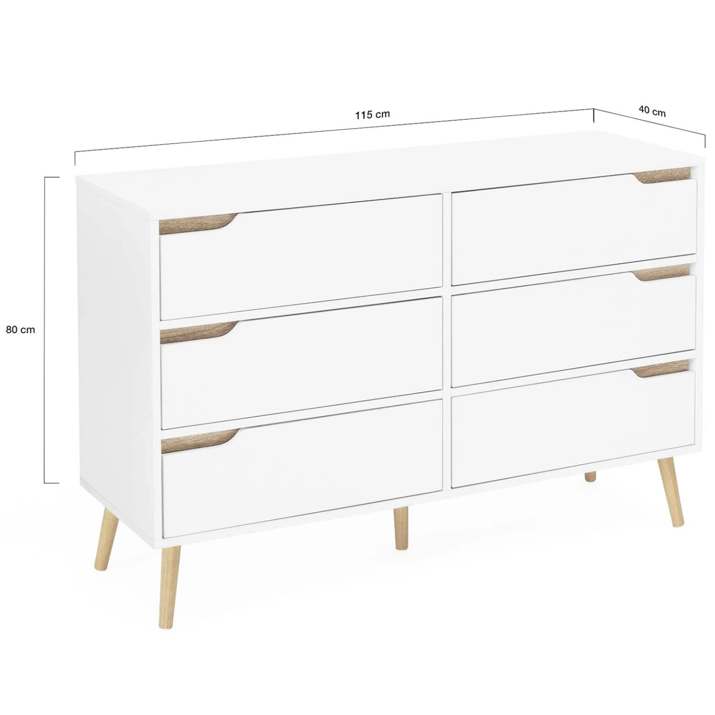 Commode 6 tiroirs HELSINKI 115 cm scandinave blanc