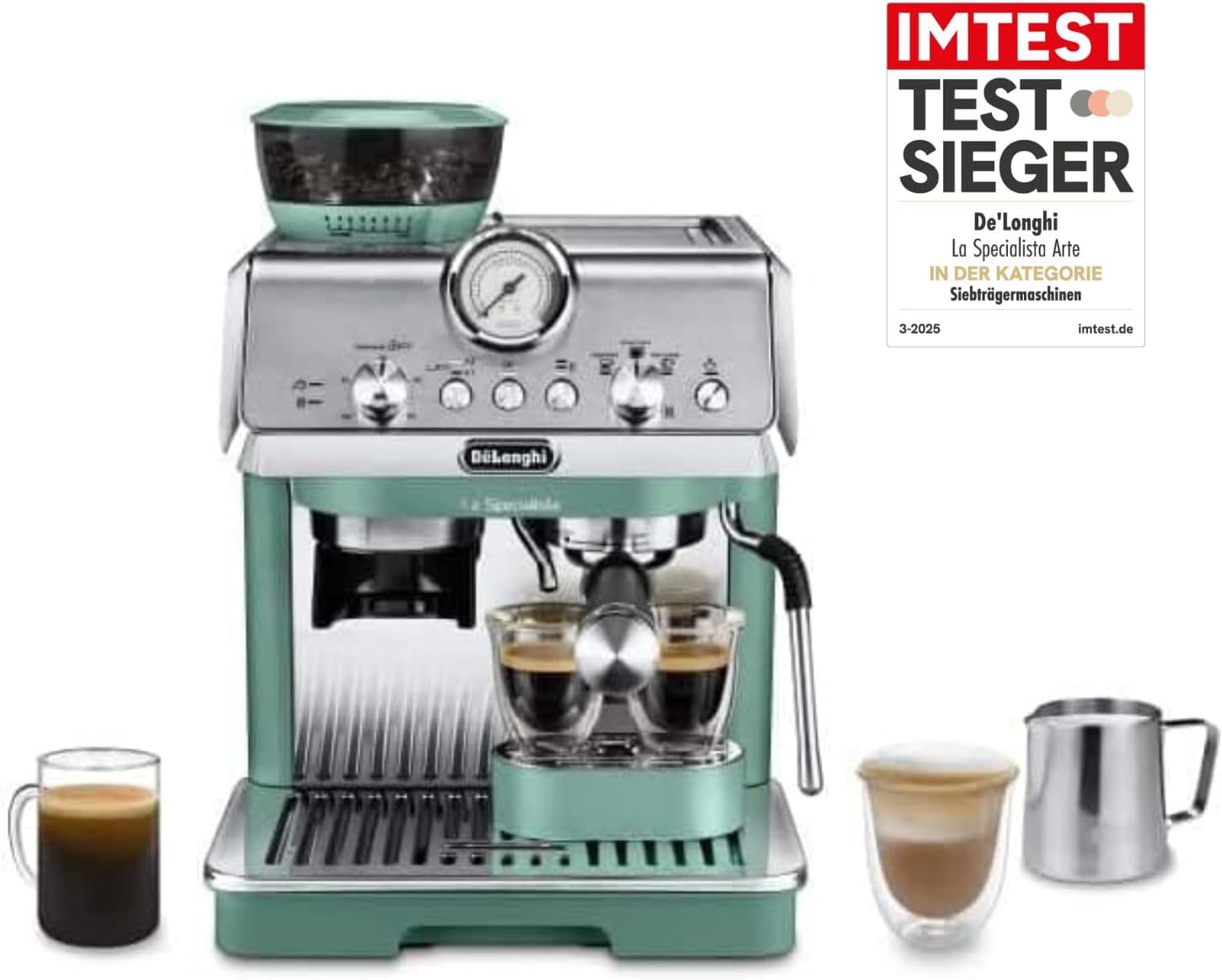 De'Longhi La Specialista Arte EC9155.GR, Barista-Espressomaschine mit 8 Mahlgradeinstellungen, Bean-to-Cup Maschine für Cappuccino, MyLatte Art Milchaufschäumer, 1550W, Grün