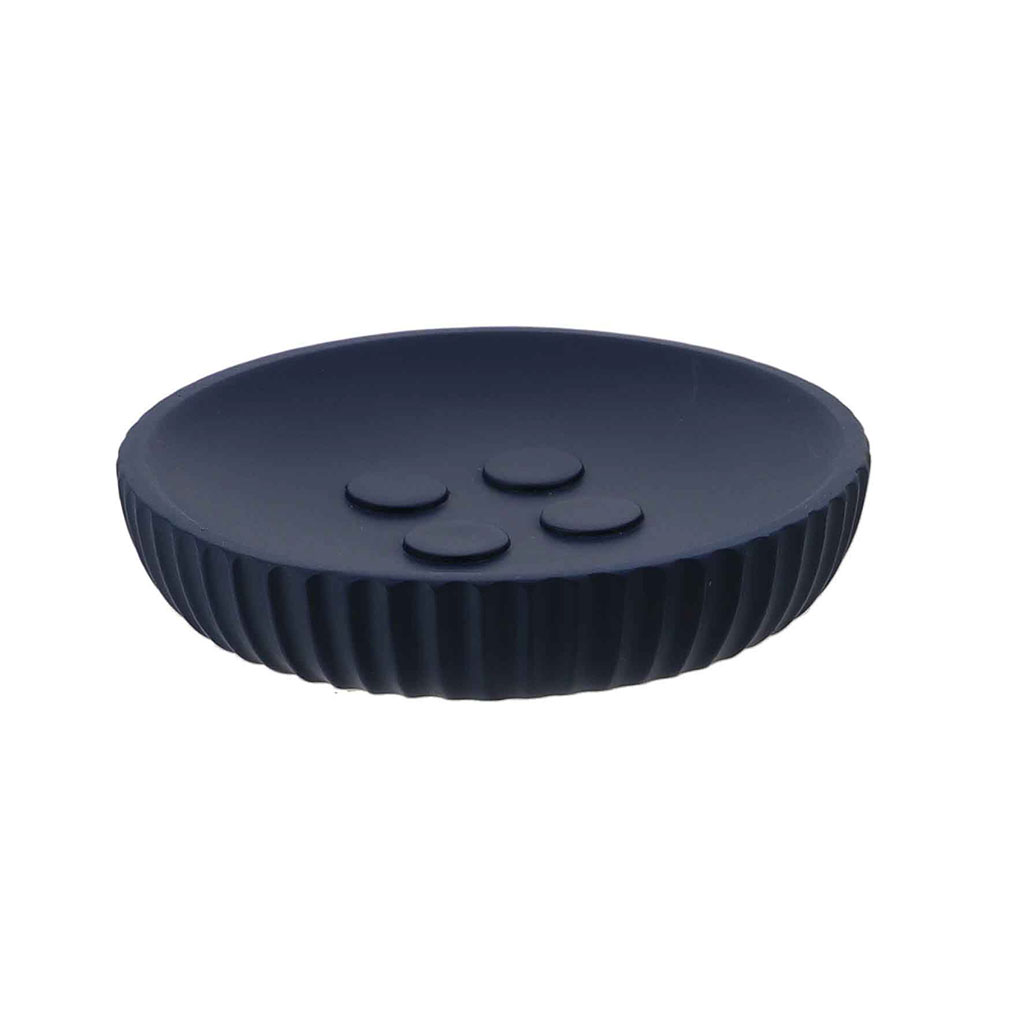 Porte savon rond polyrésine strié bleu marine 11x2.4cm