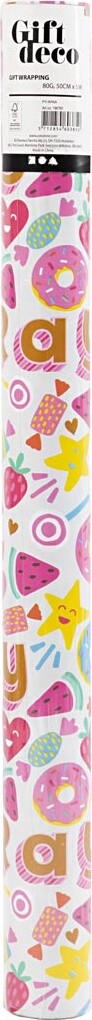 Gavepapir - Slik - Frugt Og Donuts - Lys Turkis - B 50 CM - 80 G - 5 M