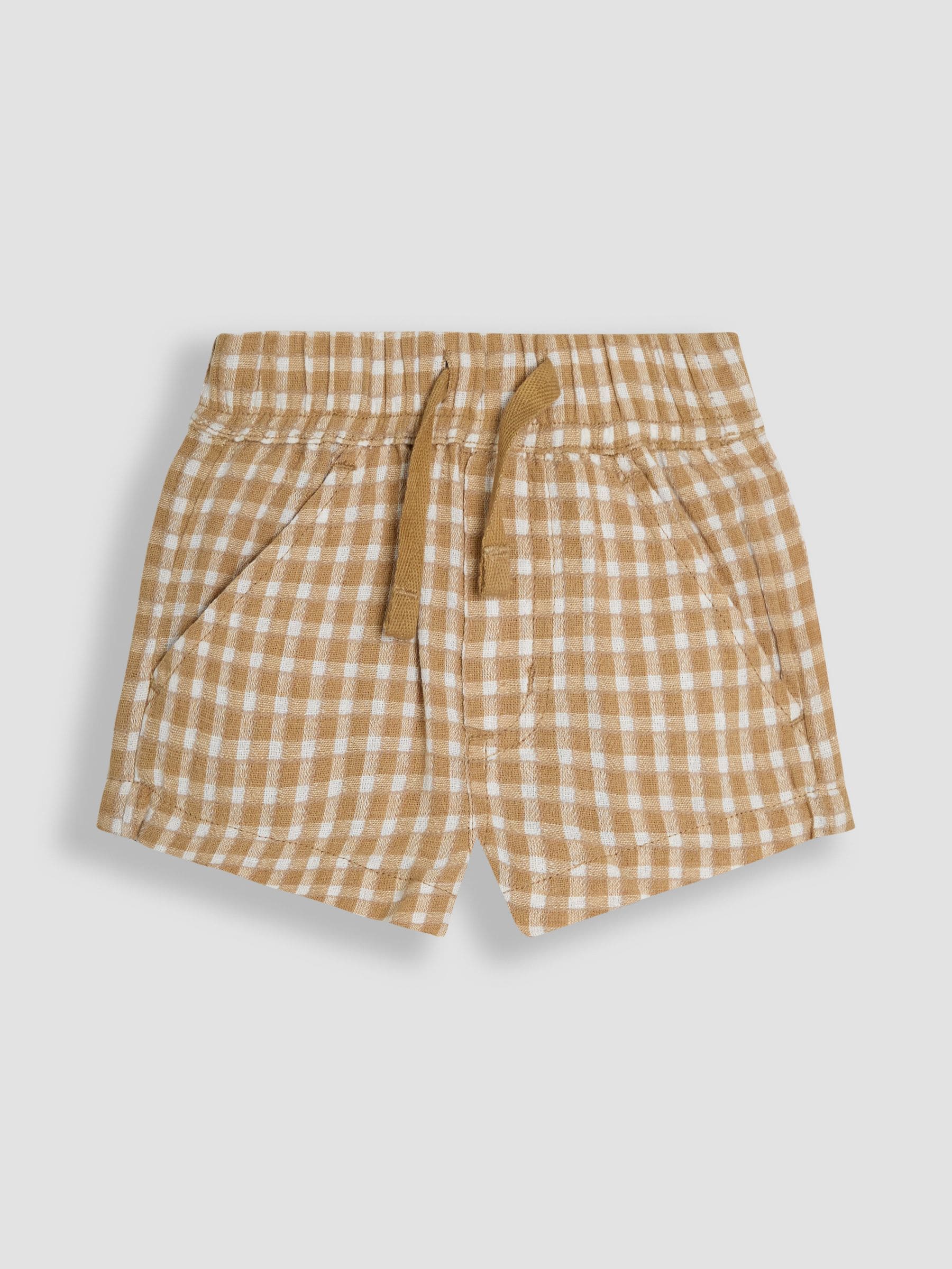 Muted Brown Check - JoJo Maman Bébé 100% katoenen short met textuur en geruit patroon