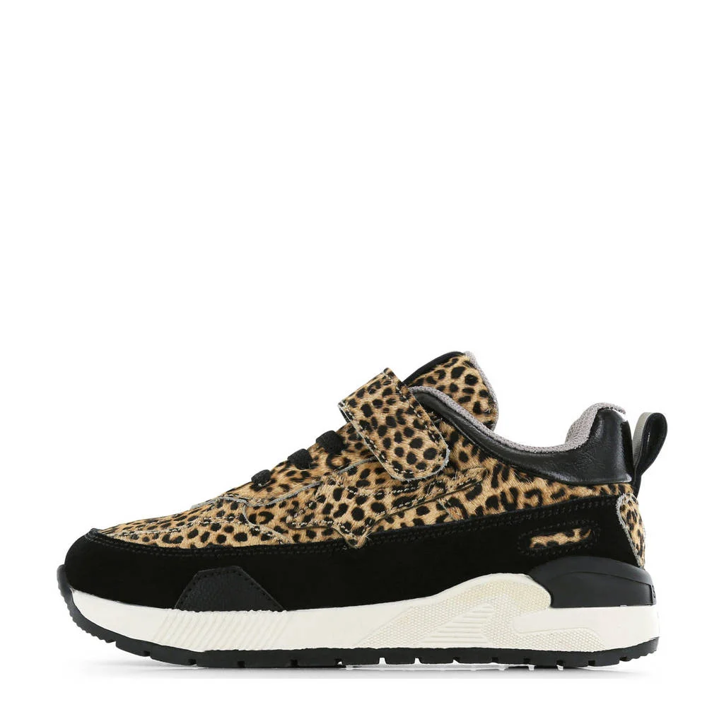 Shoesme sneakers van ponyhair met panterprint zwart