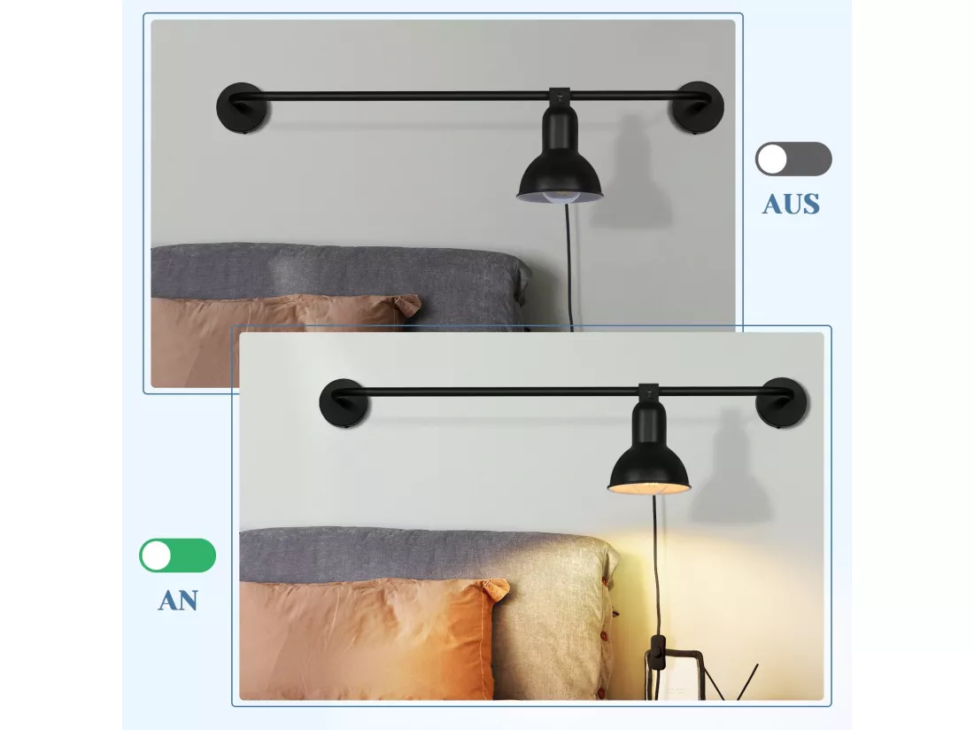 NETTLIFE applique intérieure noire E27 lampe de couloir vintage en métal lampe de cage d'escalier design pivotante indirecte avec